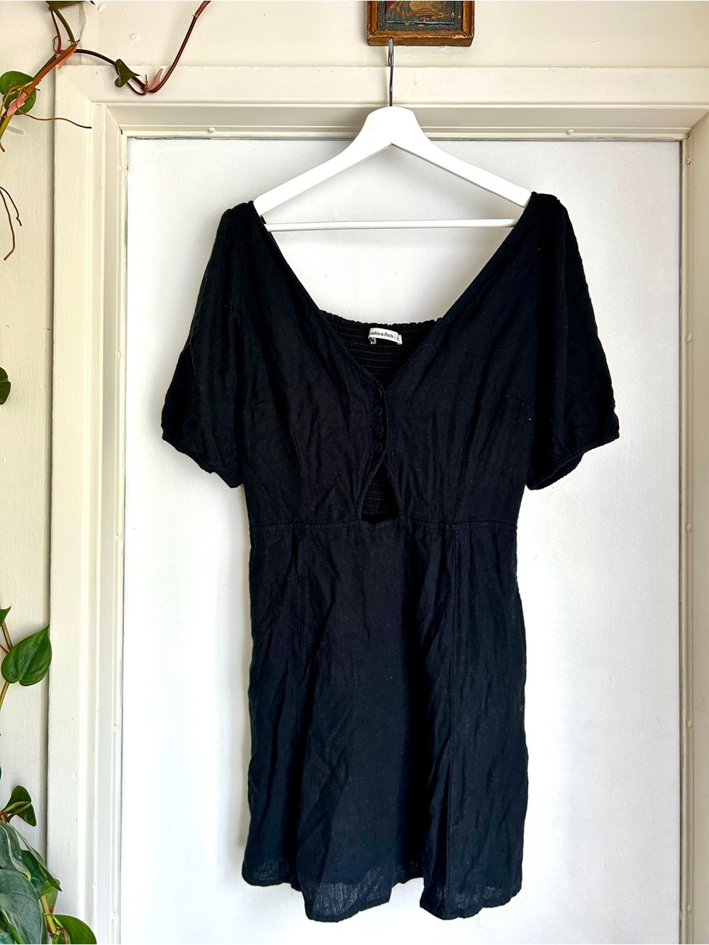 Abercrombie & Fitch Black Short Sleeve Button-Front Mini Dress